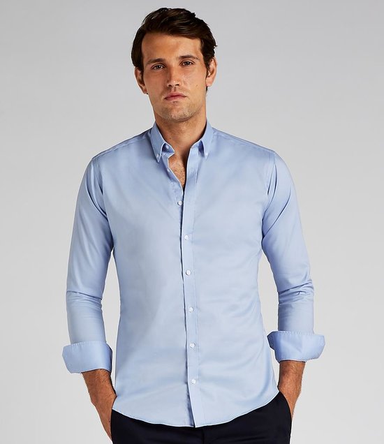 Kustom Kit - Slim Fit Stretch Long Sleeve Oxford Shirt