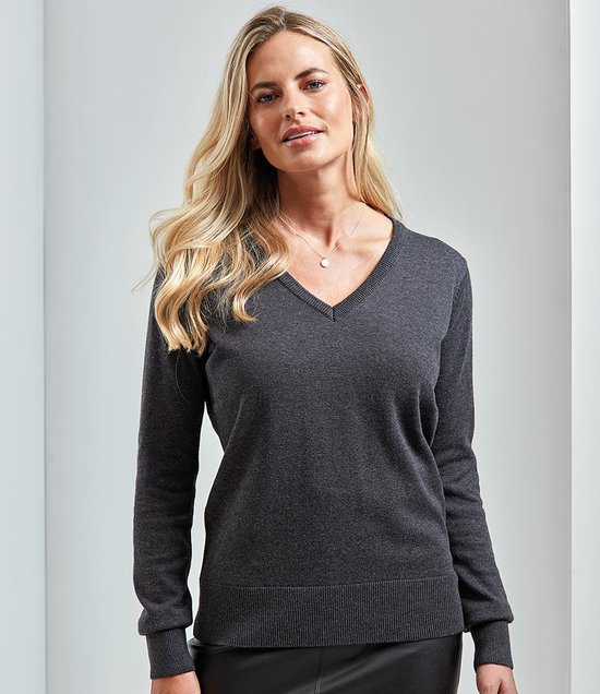 Premier - Ladies Knitted Cotton Acrylic V Neck Sweater