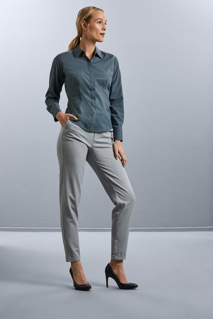 Russell Ladies LSL Fitted Polycot. Poplin Shirt