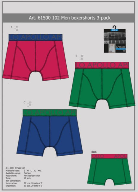 Apollo Heren Boxershorts 3-Pack 000161500102