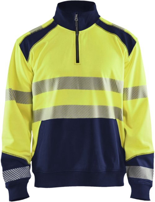 Blåkläder Sweatshirt halve rits High-Vis 35562528 High-Vis Geel/Marineblauw