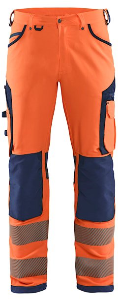 Blåkläder High-Vis werkbroek met 4-weg stretch zonder spijkerzakken 11971642 Oranje/Marineblauw
